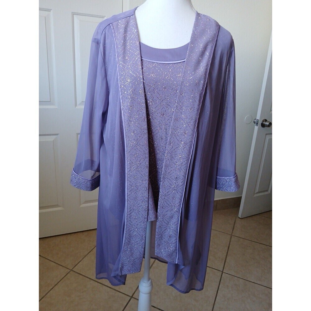 R&M Richards Women’s Open Front Jacket Attached Tank Lace Formal Purple Size 16